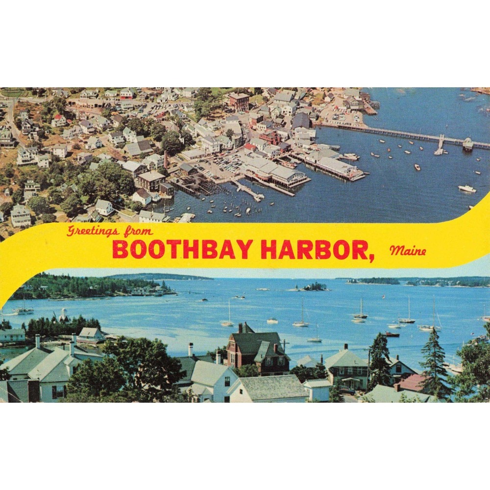 Vintage 1961 Boothbay Harbor Maine Postcard Aerial View Maine Coast 4c Stamp VG - Picture 1 of 2